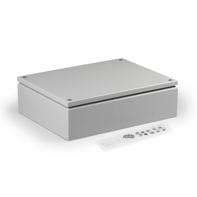 Cubo F -riviliitinkotelo 400x400x80mm, sileät sivut, teräs, polyesterimaalattu