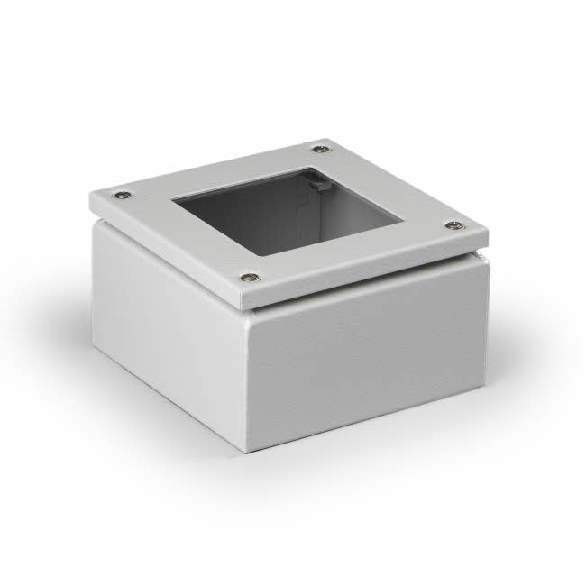 Cubo F -riviliitinkotelo 200x200x120mm, sileät sivut ja polykarbonaatti-ikkuna, teräs, polyesterimaalattu