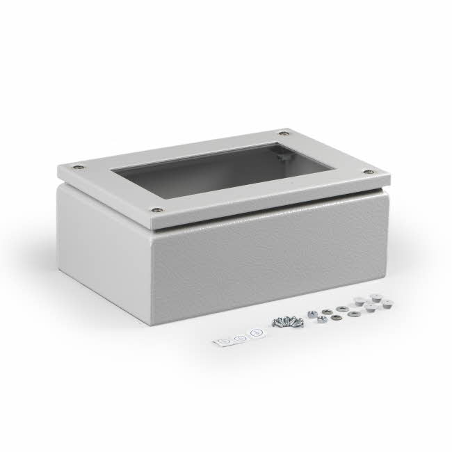 Cubo F terminal enclosure 300x200x120mm, plain sides and polycarbonate (PC) window, steel, polyester painted