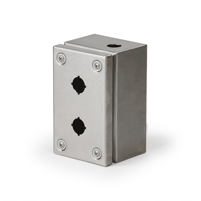 Cubo F -painonappikotelo 160x100x90mm, 2 painonappiaukkoa, ruostumaton teräs, AISI 304