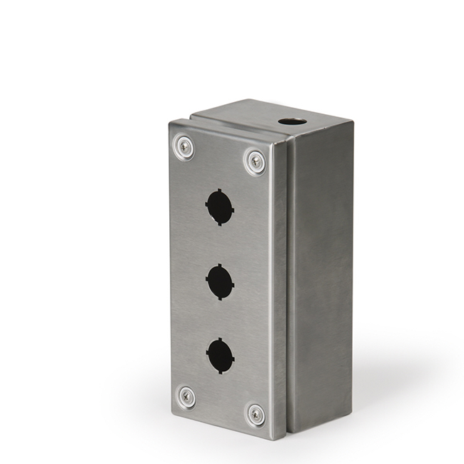 Cubo F -painonappikotelo 220x100x90mm, 3 painonappiaukkoa, ruostumaton teräs, AISI 304
