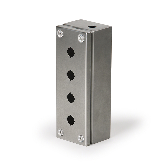 Cubo F -painonappikotelo 280x100x90mm, 4 painonappiaukkoa, ruostumaton teräs, AISI 304